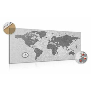Obraz na korku mapa świata z kompasem w stylu retro w wersji czarno-białej obraz