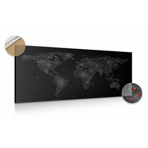 Obraz na korku mapa świata z nocnym niebem w wersji czarno-białej obraz