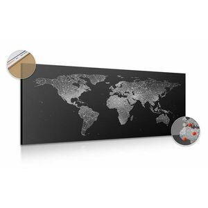 Obraz na korku nocna czarno-biała mapa świata obraz