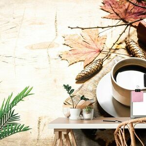 Fototapeta filiżanka kawy w jesiennym akcencie obraz