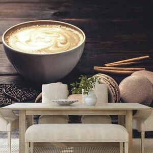 Fototapeta kawa z czekoladowymi makaronikami obraz