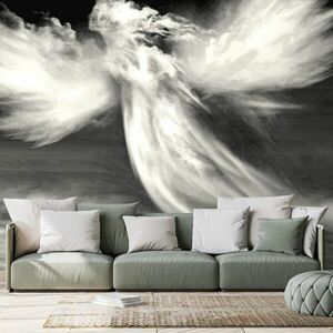 Tapeta czarno-biały obraz anioła w chmurach obraz