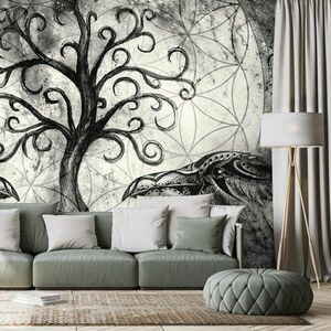 Tapeta czarno-białe magiczne drzewo życia obraz