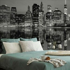 Fototapeta czarno-białe odbicie Manhattanu w wodzie obraz