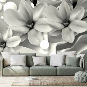 Tapeta czarno-biała magnolia na abstrakcyjnym tle obraz