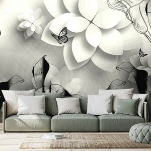 Tapeta czarno-białe abstrakcyjne kwiaty obraz