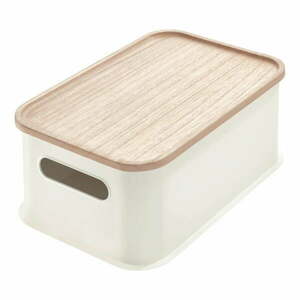 Biały pojemnik z pokrywką z drewna paulownia iDesign Eco Handled, 21, 3x30, 2 cm obraz