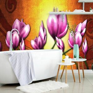 Samoprzylepna tapeta fioletowe kwiaty w stylu etnicznym obraz