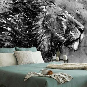 Samoprzylepna tapeta król zwierząt w czarno-białej akwareli obraz