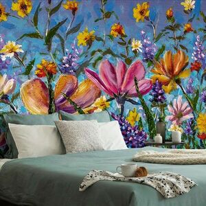 Samoprzylepna tapeta kolorowe kwiaty na łące obraz