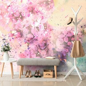 Samoprzylepna tapeta różowa gałązka kwiatów obraz