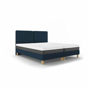 Ciemnoniebieske tapicerowane łóżko dwuosobowe ze stelażem 180x200 cm Lotus – Mazzini Beds obraz