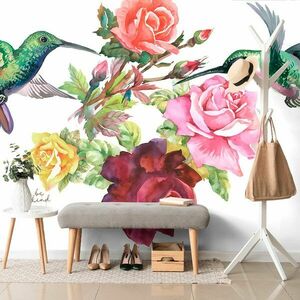 Samoprzylepna tapeta kolibry z kwiatami obraz