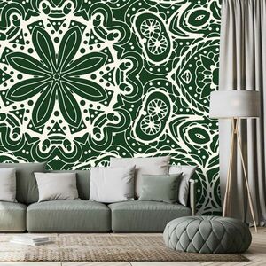 Samoprzylepna tapeta biała mandala na zielonym tle obraz