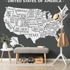 Samoprzylepna tapeta edukacyjna mapa USA w czerni i bieli obraz