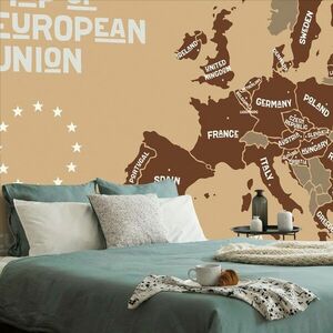 Samoprzylepna tapeta brązowa mapa z nazwami krajów UE obraz