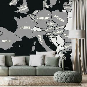 Samoprzylepna tapeta czarno-biała mapa z nazwami krajów UE obraz