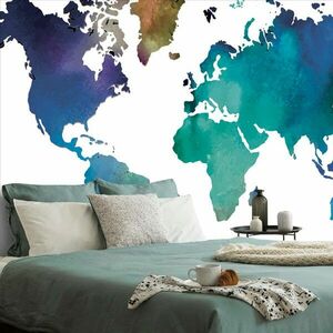 Samoprzylepna tapeta kolorowa mapa świata w akwareli obraz