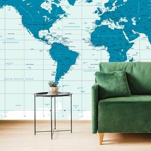 Samoprzylepna tapeta polityczna mapa świata na niebiesko obraz