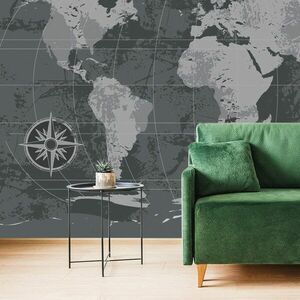 Samoprzylepna tapeta rustykalna mapa świata w czerni i bieli obraz