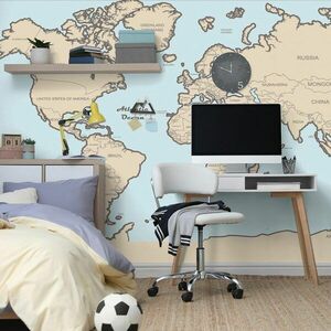 Samoprzylepna tapeta mapa świata z beżową obwódką obraz