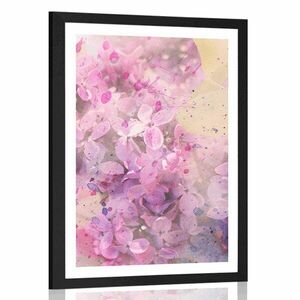 Plakat z passe-partout różowa gałązka kwiatów obraz