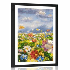Plakat z passe-partout obraz olejny dzikie kwiaty obraz