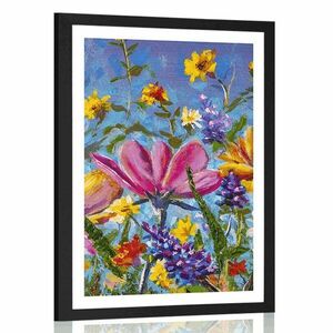 Plakat z passe-partout kolorowe kwiaty na łące obraz