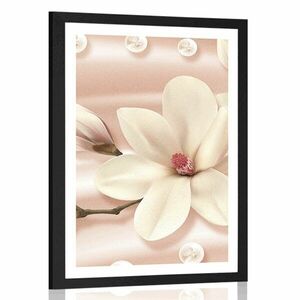 Plakat z passe-partout luksusowa magnolia z perłami obraz
