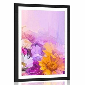 Plakat z passe-partout obraz olejny kolorowych kwiatów obraz