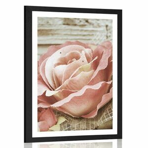 Plakat z passe-partout elegancka róża w stylu vintage obraz