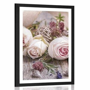 Plakat z passe-partout świąteczna kompozycja kwiatowa róż obraz