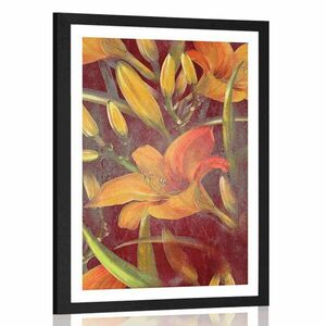 Plakat z passe-partout pomarańczowy kwiat lilii obraz