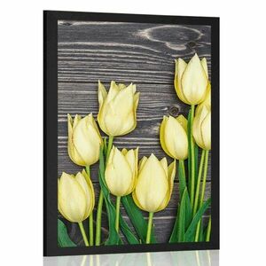Plakat żółte tulipany na drewnianym tle obraz