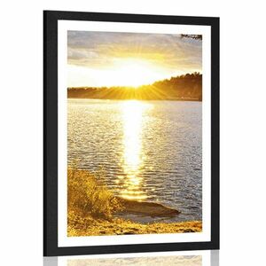 Plakat z passe-partout zachód słońca nad jeziorem obraz