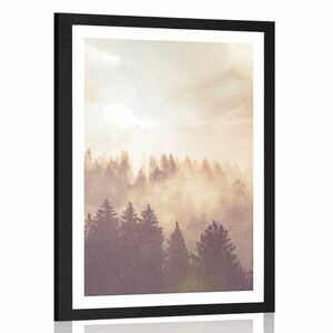 Plakat z passe-partout mgła nad lasem obraz