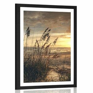 Plakat z passe-partout zachód słońca na plaży obraz