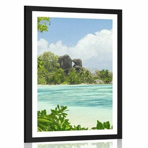Plakat z passe-partout piękna plaża na wyspie La Digue obraz