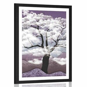 Plakat z passe-partout drzewo pokryte chmurami obraz