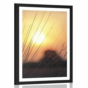 Plakat z passe-partout wschód słońca nad łąką obraz