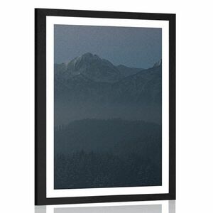 Plakat z passe-partout księżyc w pełni nad górami obraz