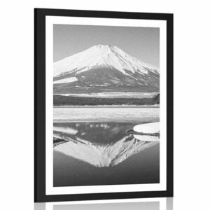 Plakat z passe-partout Japońska góra Fuji w czerni i bieli obraz