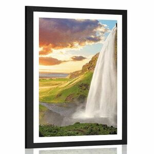 Plakat z passe-partout majestatyczny wodospad na Islandii obraz