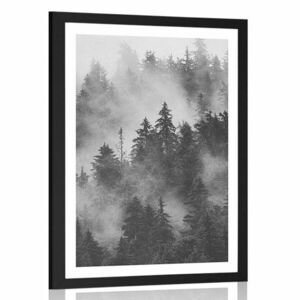 Plakat z passe-partout góry we mgle w czerni i bieli obraz