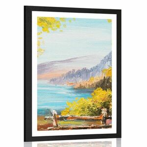 Plakat z passe-partout obraz olejny górskie jezioro obraz