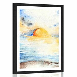 Plakat z passe-partout wspaniały zachód słońca nad morzem obraz