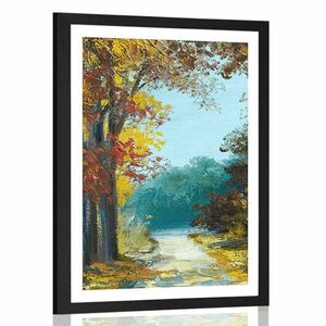 Plakat z passe-partout malowane drzewa w kolorach jesieni obraz