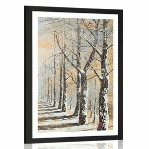 Plakat z passe-partout zimowa aleja drzew obraz