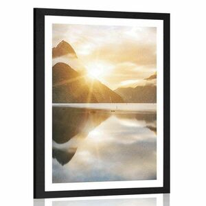 Plakat z passe-partout piękny wschód słońca w Nowej Zelandii obraz
