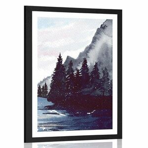 Plakat z passe-partout zimowy krajobraz kreskówkowy obraz